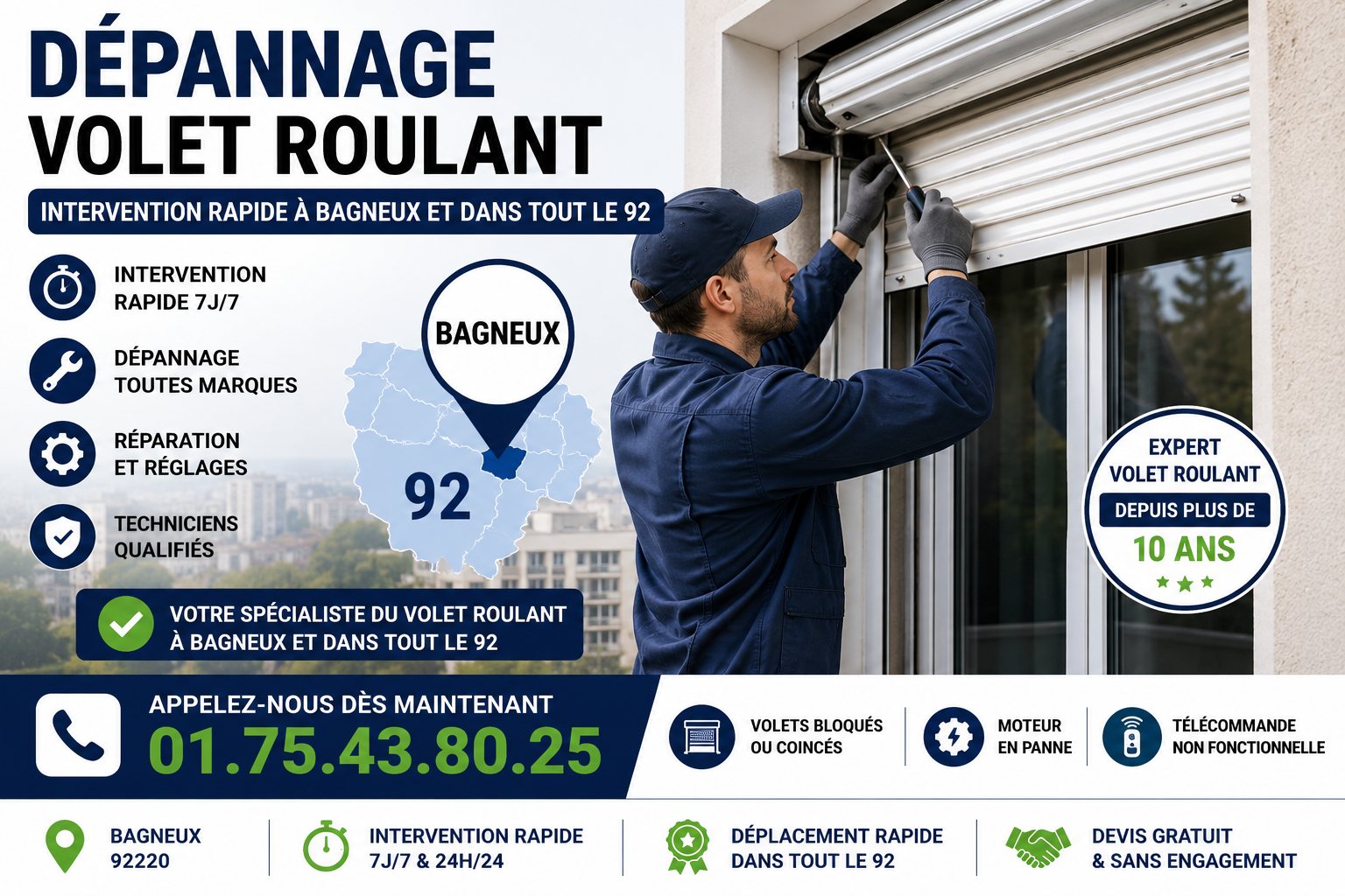 Réparation volet roulant Bagneux technicien
